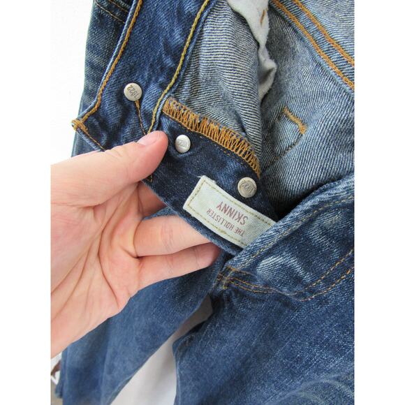 Hollister 32X34 Skinny Jeans Mens Dark Blue Denim Stretch Denim Button Fly - Picture 5 of 8